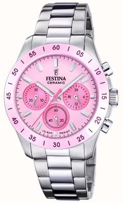 Festina Ceramic Chronograph (39mm) Pink Dial / Stainless Steel Bracelet F20693/2