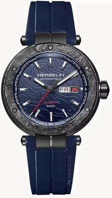 Herbelin Newport Carbon Titanium Automatic (43mm) Blue Dial / Blue Rubber Strap 1788CTN15CB