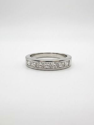 7 Stone Natural Princess Cut Diamond 18k White Gold Half Eternity Ring JM1323