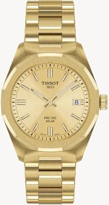 Tissot PRC 100 Solar (34mm) Gold Dial / Gold PVD Stainless Steel Bracelet T1518223302100