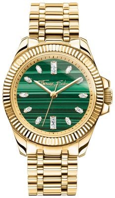 Thomas Sabo Divine Crystal (33mm) Green Malachite Dial / Gold PVD Stainless Steel Bracelet WA0436-291-211-33