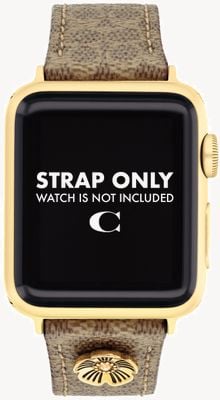 Coach Apple Watch Strap (38/40/41mm) Brown Leather Strap with Flower Embellishment 14700235