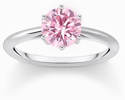 Thomas Sabo Brilliant Cut Pink Zirconia Sterling Silver Ring Size 54 TR2474-051-9-54