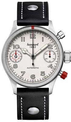Hanhart PIONEER TwinDicator Automatic Chronograph (45mm) Antique White Dial / Black Leather Strap - M 731.200-0010