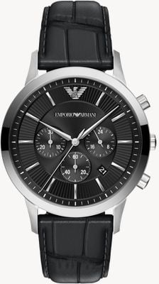 Emporio Armani Quartz Chronograph (43mm) Black Sunray Dial / Black Leather Strap AR11820