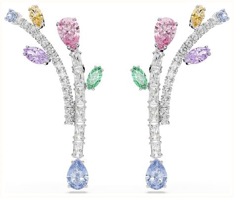 Swarovski x Ariana Grande Mixed-Cut Rhodium-Plated Drop Earrings 5737426