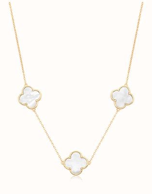 James Moore TH SILVER YEL GOLD PLATED MOTHER OF PEARL CLOVER LEAF NECKLET G3416GP