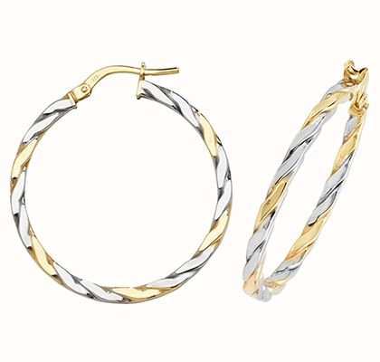 James Moore TH 9CT YEL/WHT GOLD 25MM HOOP EARRINGS ER1041YW-25