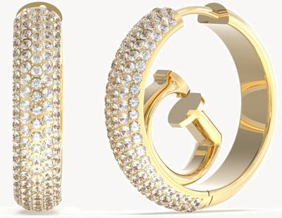Guess Women's Gold Plated 20mm G Logo Pave Huggie Earrings UBE03299YG