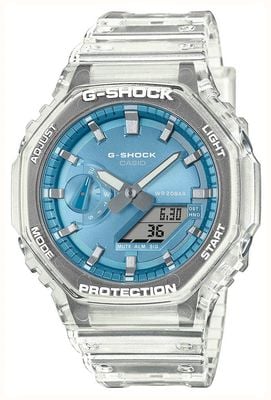 Casio G-Shock Bright Metallic Dial Series (45.4mm) Sky Blue Dial / Translucent Resin Strap GA-2100BM-7A2ER