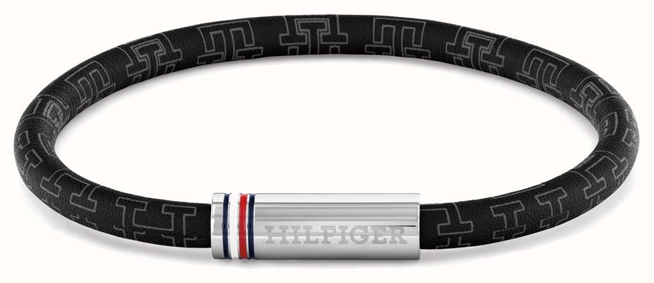Tommy Hilfiger Printed Cord Black Leather Bracelet 2790704