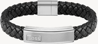 BOSS Jewellery Lander Men's Black Leather Bracelet 1580178M