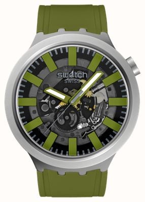 Swatch THRU THE UNDERBRUSH (47mm) Transparent Dial / Green Rubber Strap SB07S118