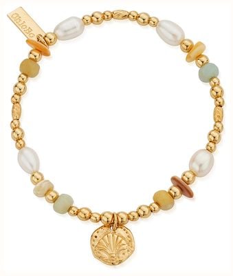 ChloBo TREASURES OF BALI Golden Sands Pearl Charm Bracelet - 18ct Gold Plated GBAPS3527