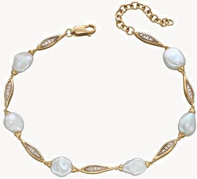 Elements Gold Keshi Pearl And Diamond Station Bracelet In 9ct Gold GB491W