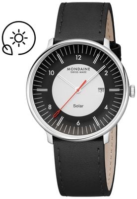 Mondaine Doppio Solar (41mm) Black & Off-White Dial / Black Vegan Grape Leather Strap MLE.41920.LBV