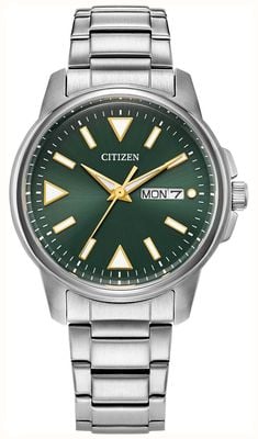 Citizen Eco-Drive Sport Day-Date (37mm) Green Dial / Stainless Steel Bracelet BM8180-71W