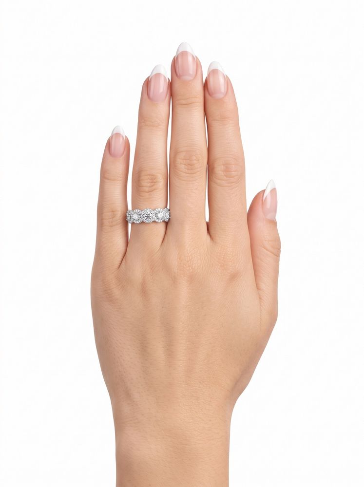 1.55ct Round Brilliant Natural Diamond Platinum Halo Five Stone Ring E94044 - alternate view 4