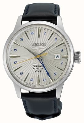 Seiko Presage ‘Silver Bullet’ Cocktail Time GMT (40.5mm) Silver Dial / Black Leather Strap SSK049J1
