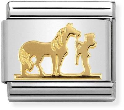 Nomination Classic Horse With Rider 18ct Gold & Steel Charm 030149/29