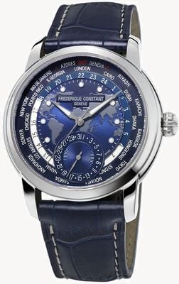 Frederique Constant Men's Manufacturer Worldtimer Blue Dial Blue Strap FC-718NWM4H6