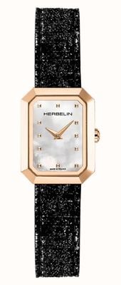 Herbelin Octogône Quartz (20.4mm) White Mother of Pearl Dial / Glossy Black Leather Strap 17446PR19