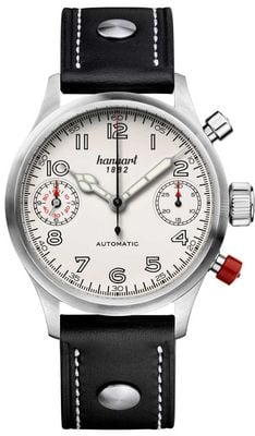 Hanhart PIONEER TwinDicator Automatic Chronograph (45mm) Antique White Dial / Black Leather Strap - M 730.200-0010