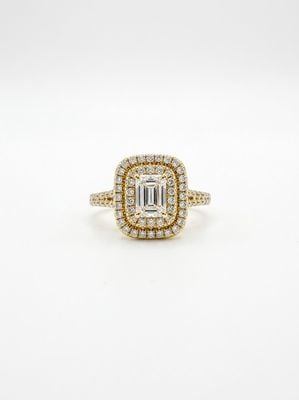 Emerald And Round Brilliant Natural Diamond 18ct Yellow Gold Double Halo Ring J94859
