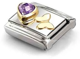 Nomination Classic Purple Cubic Zirconia Heart & Butterfly 18ct Gold Charm 030613/13 - alternate view 2