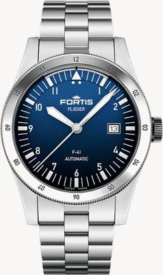 FORTIS Flieger F-41 Automatic Liberty Blue (41mm) Stainless Steel Block Bracelet F4220024