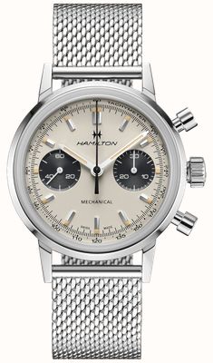 Hamilton American Classic Intra-Matic Chronograph H (40mm) White Dial / Stainless Steel Mesh Bracelet H38429110