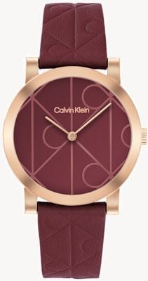 Calvin Klein CK Monogram (32mm) Burgundy Dial / Burgundy Leather Strap 25100130