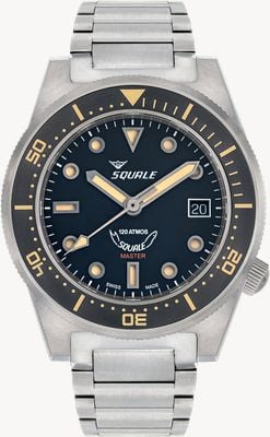 Squale Master Titanium 120 ATM (42mm) Black "Sandwich" Dial / Titanium Bracelet + Black Tropic Strap Watch MASTIBKBK.TI20