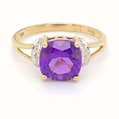 Pre-owned 9ct Yellow Gold Diamond Amethyst Ring JM5880