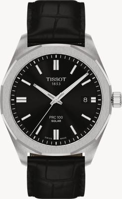 Tissot PRC 100 Solar (39mm) Black Dial / Black Leather Strap T1514221605100