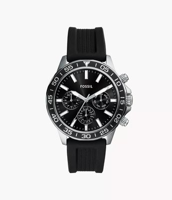 Fossil Bannon 45 Mm Multifunction Black Silicone Watch BQM2494