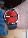 Customer picture of Mühle Glashütte Panova Red Automatic (40mm) Red Sunray Dial / Black NATO Leather Strap M1-40-78-LB