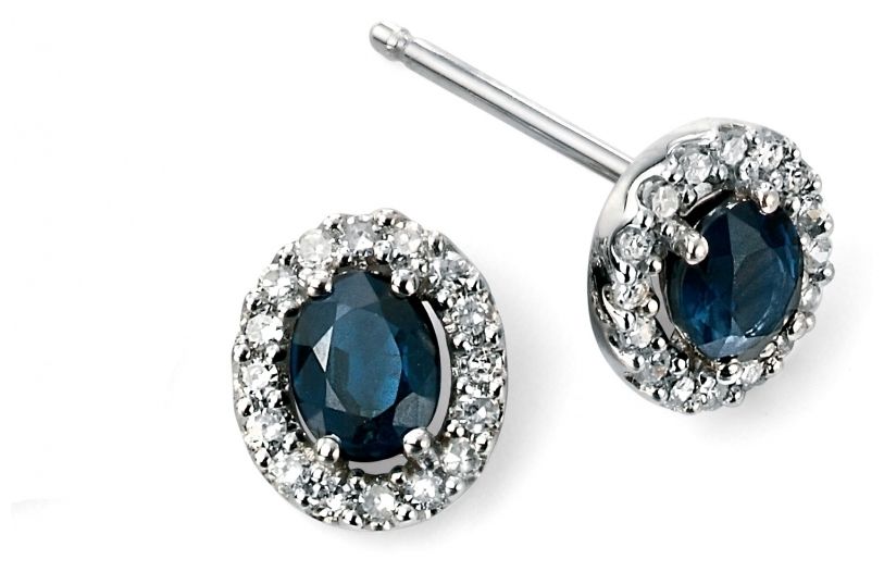 James Moore GE943L 9ct White Gold Sapphire and Diamond Stud Jewellery