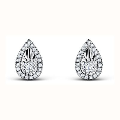 Elements Gold 9ct White Gold Diamond Illusion Set Pear Stud Earrings GE2436