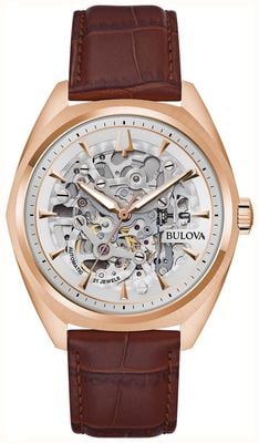 Bulova Men's Surveyor (41mm) Silver Skeleton Dial / Brown Leather Strap 97A175