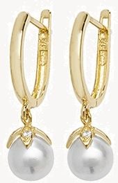 Treasure House 9k Yellow Gold Drop Pearl Cubic Zirconia Earrings ER1134