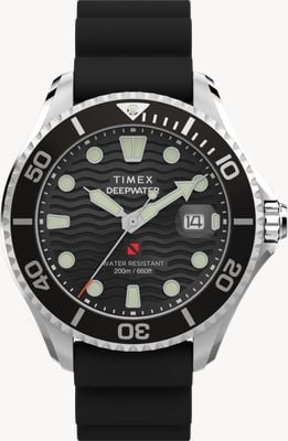 Timex Deepwater Meridian 200 (44mm) Black Wave Dial / Black Synthetic Rubber Strap TW2W81600