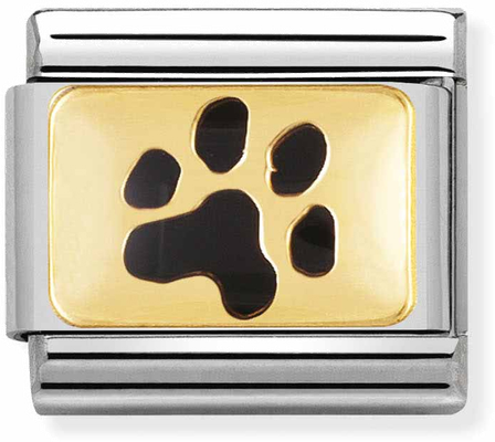 Nomination Classic Paw Print 18ct Gold & Steel Enamel Charm 030284/47