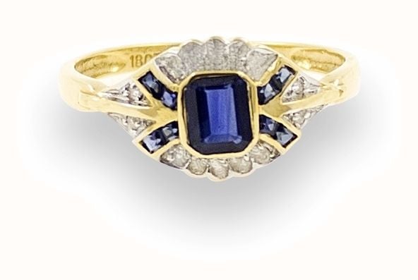 lois jewellery 1032-sd sapphire diamond ring 1032-sd sapphire diamond 18ct art deco style ring