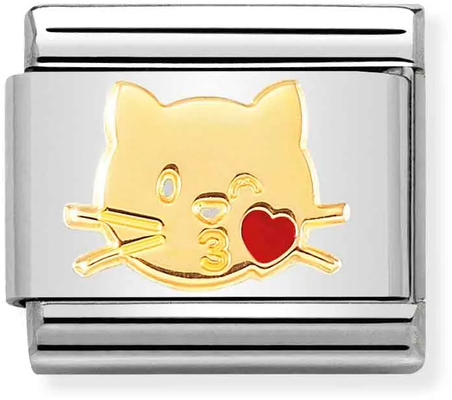 Nomination Classic Cat Kiss 18ct Gold & Steel Enamel Charm 030272/45