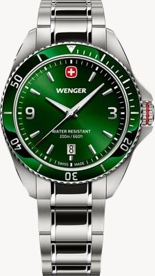 Wenger Executive Quartz (40mm) Green Sunburst Dial / Stainless Steel Bracelet 01.2031.102