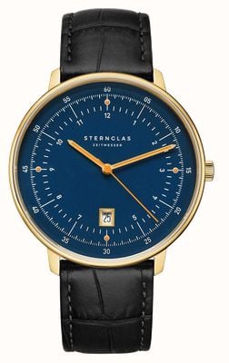 STERNGLAS Hamburg Quartz (42mm) Blue Dial / Heritage Black Leather Strap S01-HH07-HE03