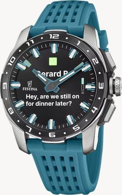 Festina Connected Full D Hybrid Smartwatch (44mm) Digital Display / Turquoise Silicone Strap F23305/5