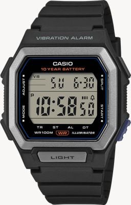 Casio W-738 Series Vibration-Alarm Illuminator (42.8mm) Digital Display / Black Resin Band W-738H-1AVEF