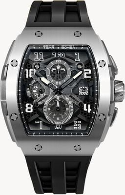 TSAR BOMBA Elemental Series Quartz Chronograph (44.6mm) Black Dial / Black FKM Rubber Strap TB8211Q-01